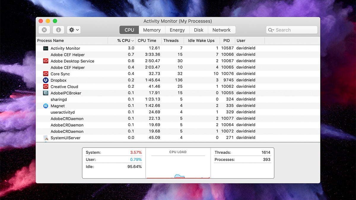 Aktivitätsmonitor unter macOS.