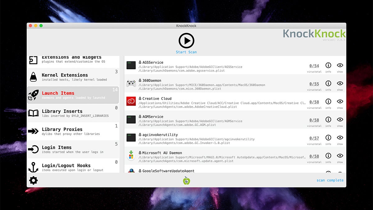 KnockKnock listet Apps auf, die mit Ihrem Mac gestartet werden.
