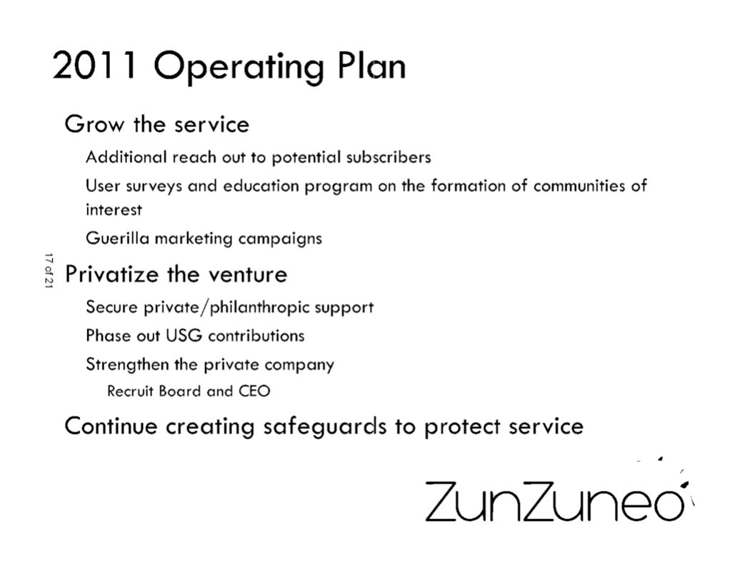 Folie aus einer Präsentation Ende 2010 über Pläne für ZunZuneo im kommenden Jahr, veröffentlicht durch FOIA.
