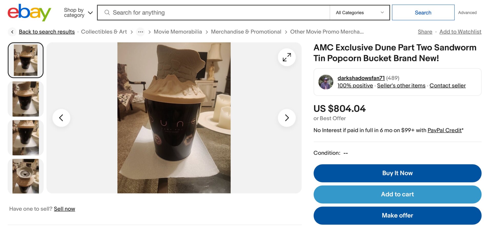 Der Sandworm-Popcorneimer wurde ursprünglich für 24,99 $ in den Kinos verkauft. Mittlerweile ist er bei eBay für mindestens das Doppelte dieses Betrags zu haben, mit einigen Angeboten Hunderte von Dollar erreichen.