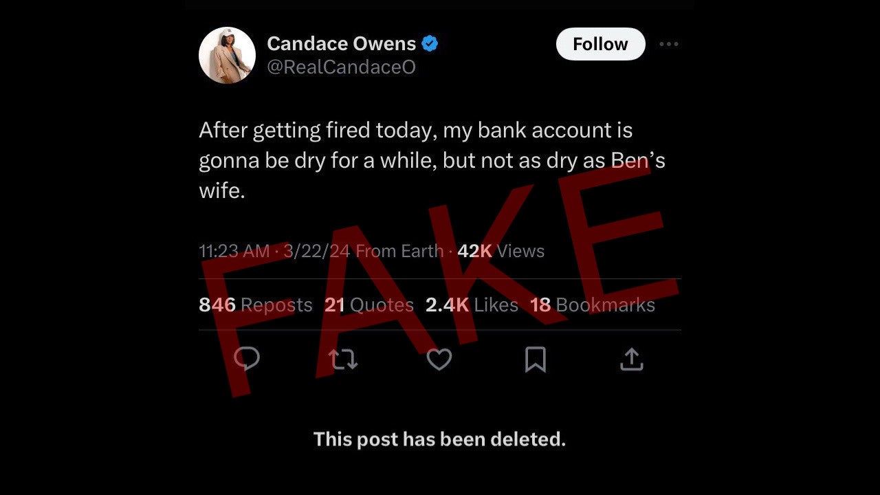 Der gefälschte Tweet sieht so aus, als wäre er gelöscht worden, mit der Anmerkung „FAKE übertrieben“ von Gizmodo. 