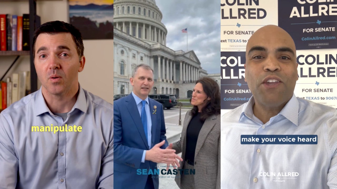 Rep. Jeff Jackson , Rep. Sean Casten und Rep. Colin Allred in aktuellen TikTok-Videos obwohl sie einen Gesetzentwurf unterstützten, der zwang  ByteDance wird verkauft oder in den USA verboten