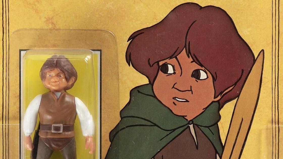 Frodo (und Frodo-Actionfigur) wie er in Ralph Bakshis 1978 auftrat Herr der Ringe