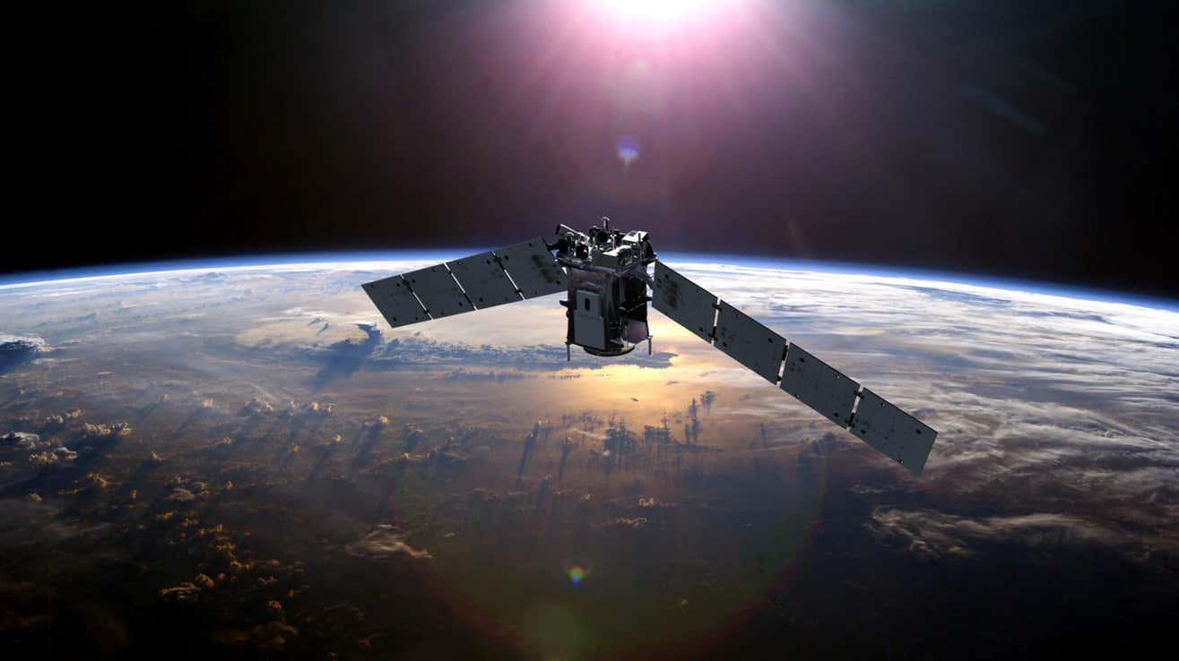 Eine Darstellung des TIMED-Satelliten der NASA, der beinahe mit dem stillgelegten russischen Satelliten Cosmos 2221 kollidiert wäre.