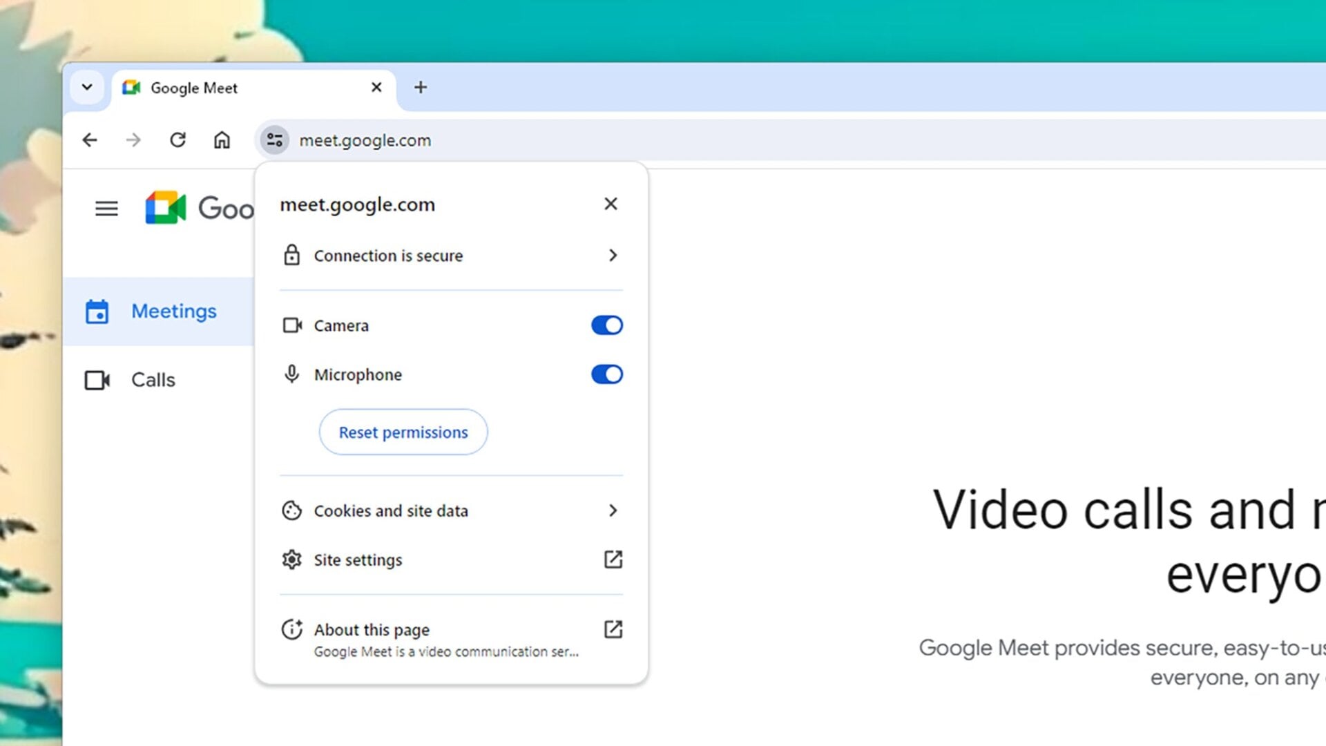 Berechtigungsschalter in Chrome.
