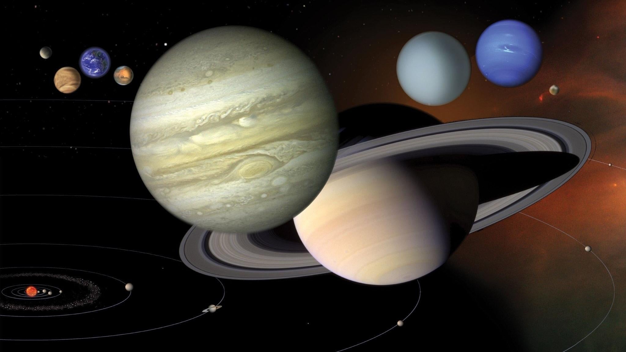 Eine Illustration, die die Planeten unseres Sonnensystems zeigt.