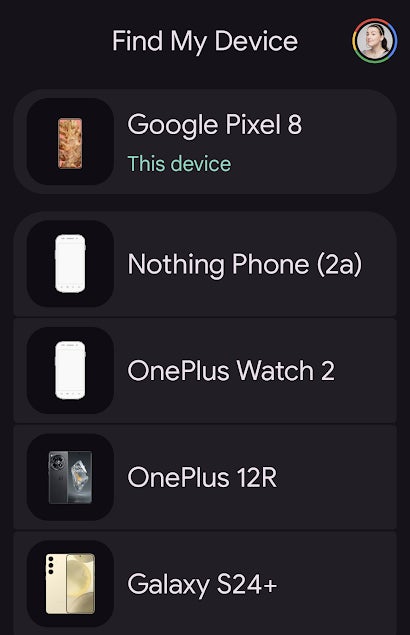 Ein Screenshot der App „Mein Gerät finden in ihrem aktuellen Zustand. 