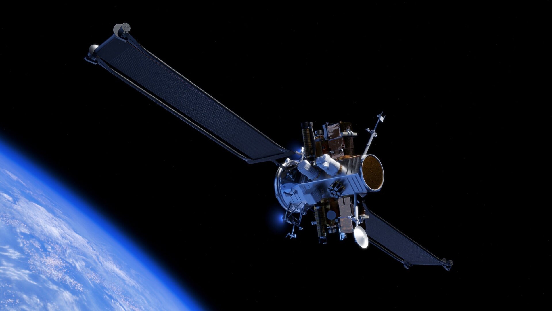 Künstlerische Darstellung des kommenden Orbitaltransferfahrzeugs Blue Ring von Blue Origin. 