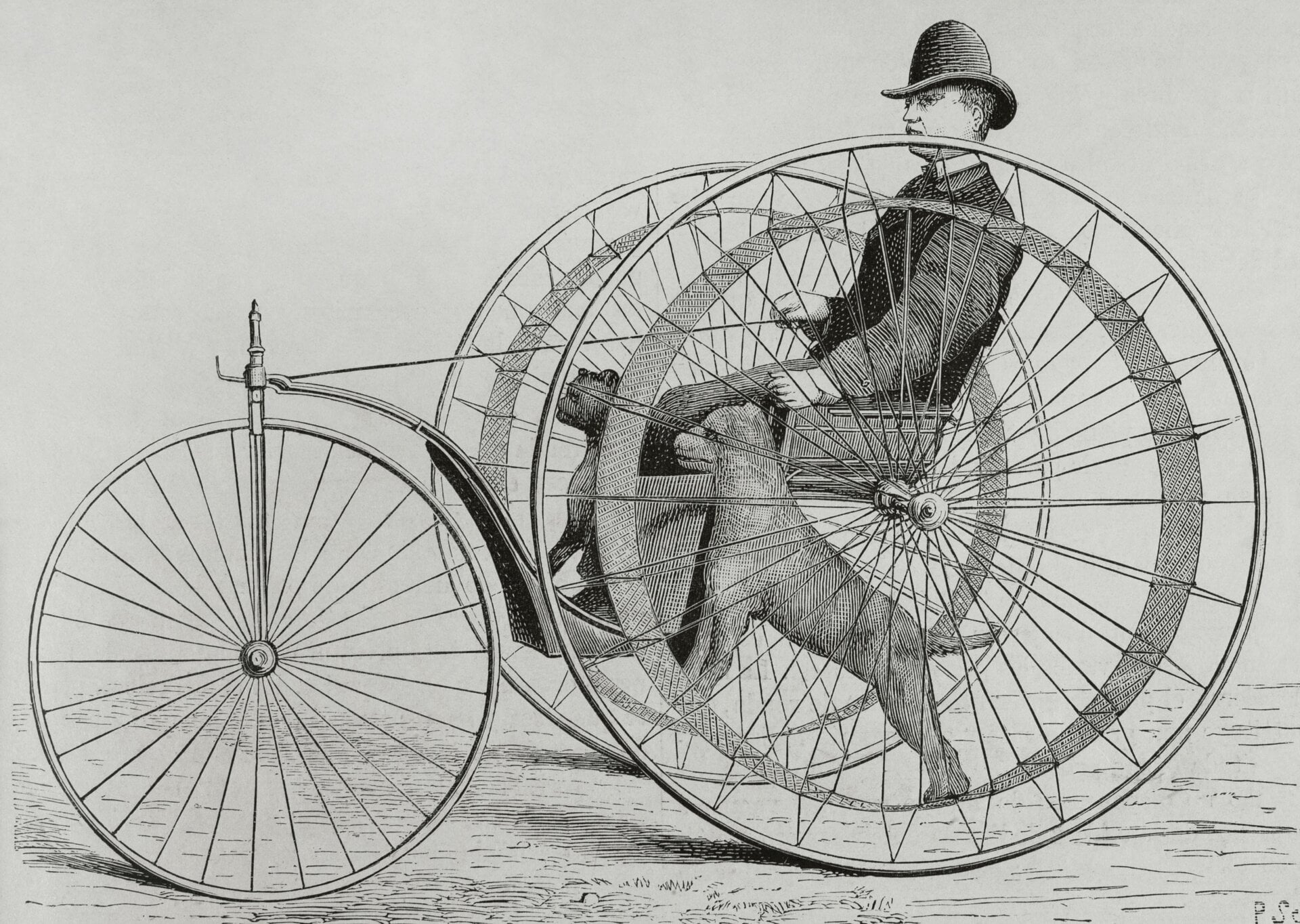 Das Cynophere, ein von Hunden angetriebenes Veloziped, wurde vom französischen Mechaniker Narcisse Huret erfunden und am 14. Dezember 1875 patentiert.