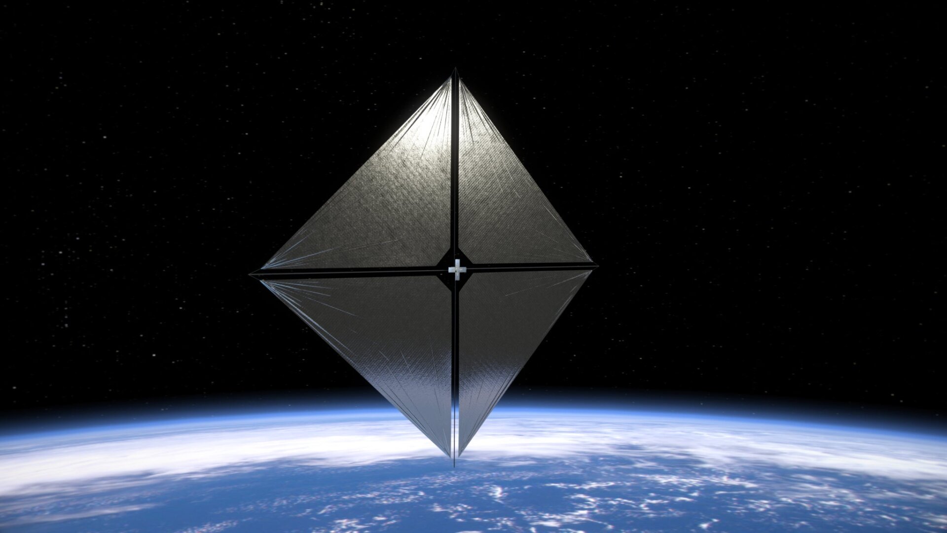 Eine künstlerische Darstellung der Raumsonde Solar Sail System im Orbit.