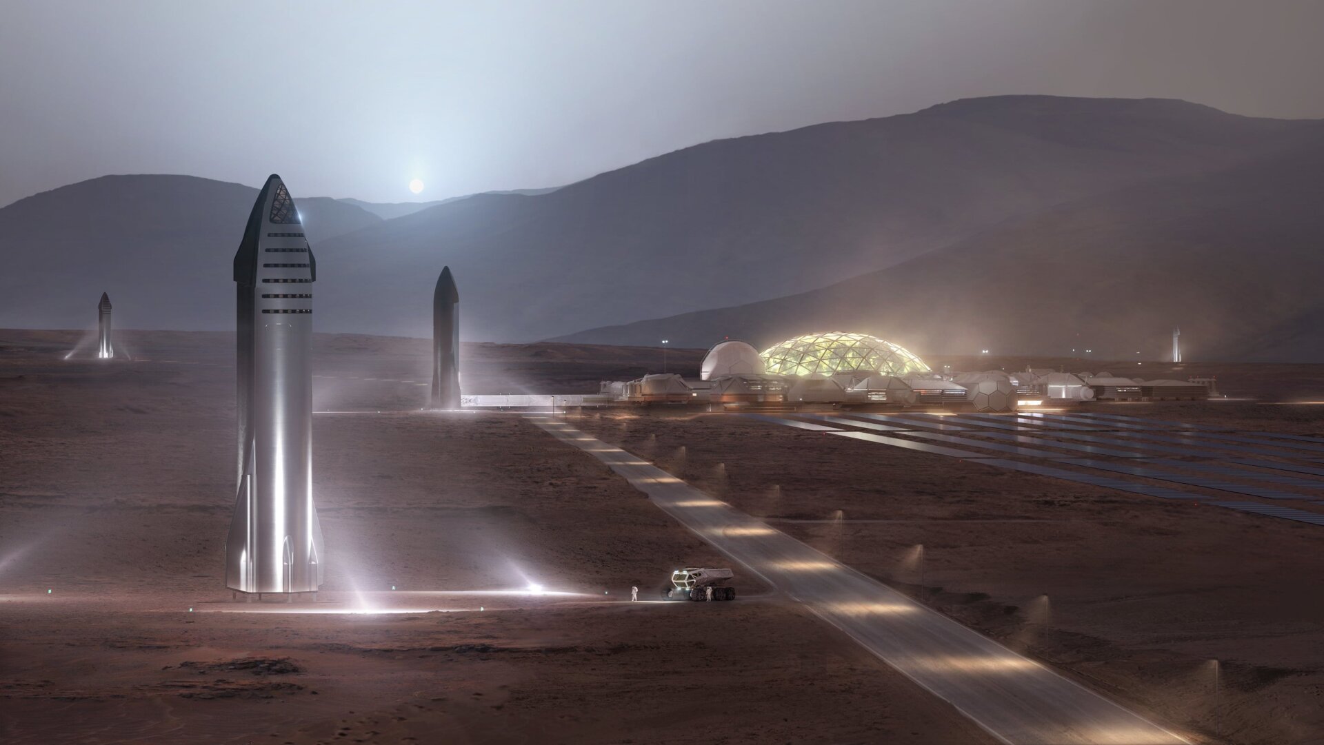 Künstlerische Darstellung einer SpaceX-Marskolonie 