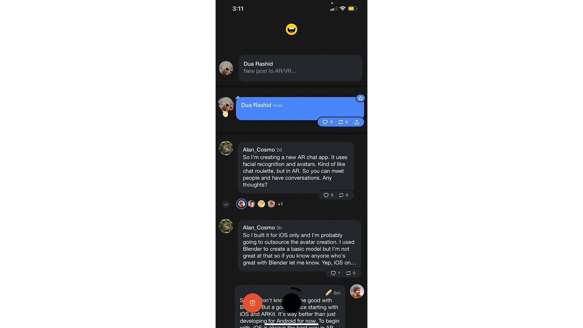 Aufzeichnen einer Nachricht im Airchat.