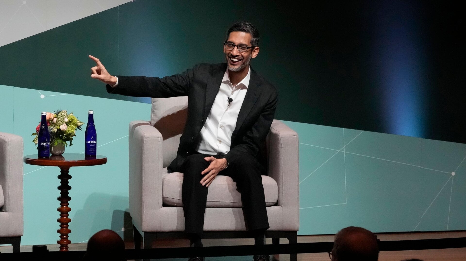 Google- und Alphabet-CEO Sundar Pichai spricht am Mittwoch, 3. April 2024, an der Stanford University in Stanford, Kalifornien.