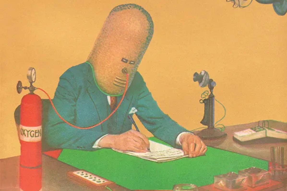 Hugo Gernsbacks Idee für den „Isolator“ aus dem Jahr 1925, eine Büroerfindung, mit der Arbeitnehmer Ablenkungen ausschalten konnten.
