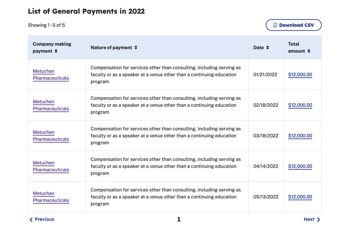 Screenshot: OpenPaymentsData.cms.gov
