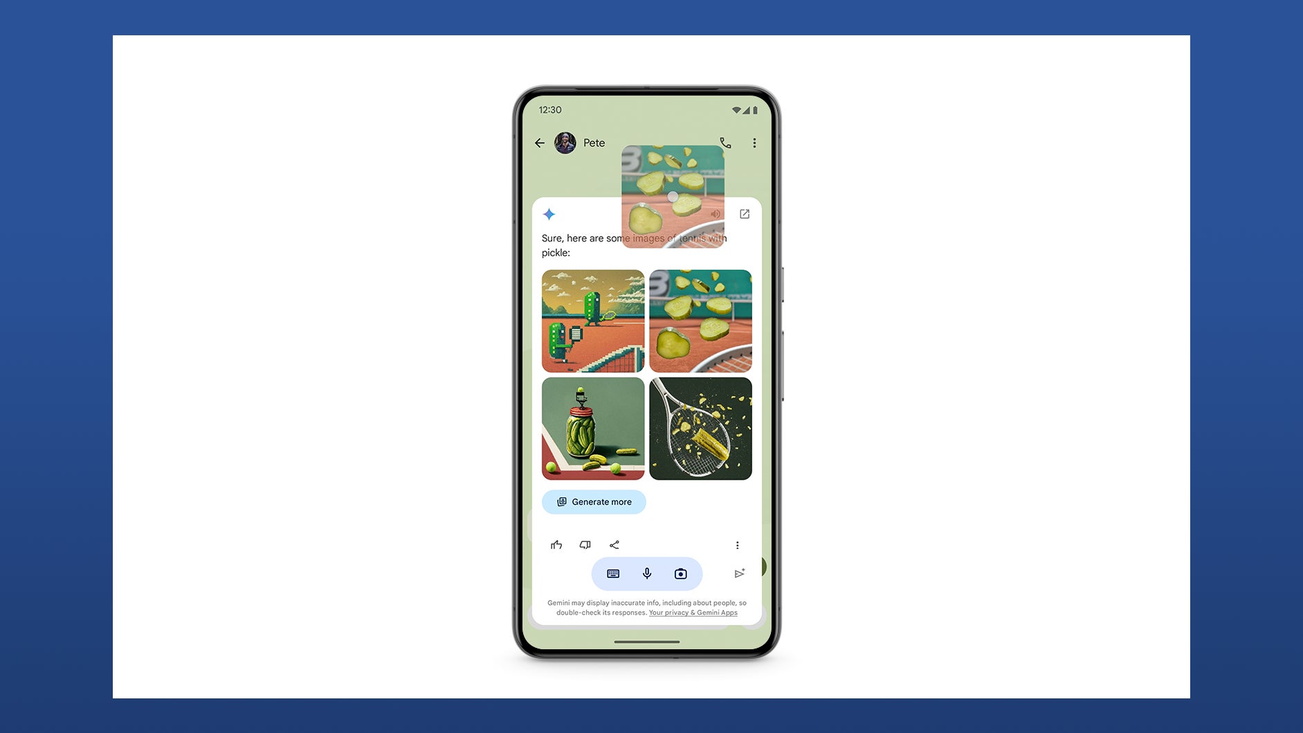 Verschieben Sie generative Bilder per Drag-and-Drop zwischen Gemini und anderen Apps. 