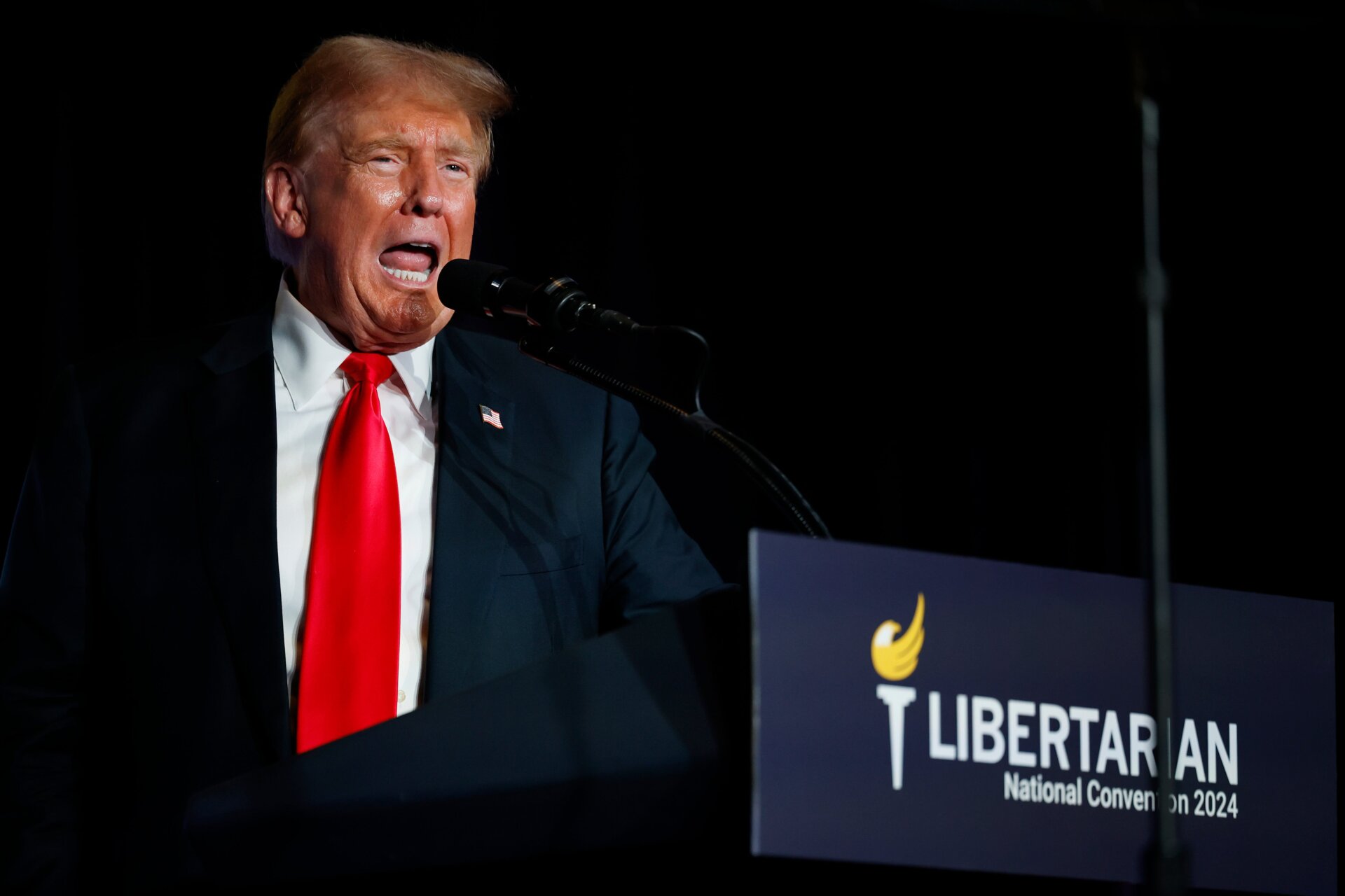 Donald Trump spricht auf dem Nationalkongress der Libertarian Party am 25. Mai 2024 in Washington, D.C.