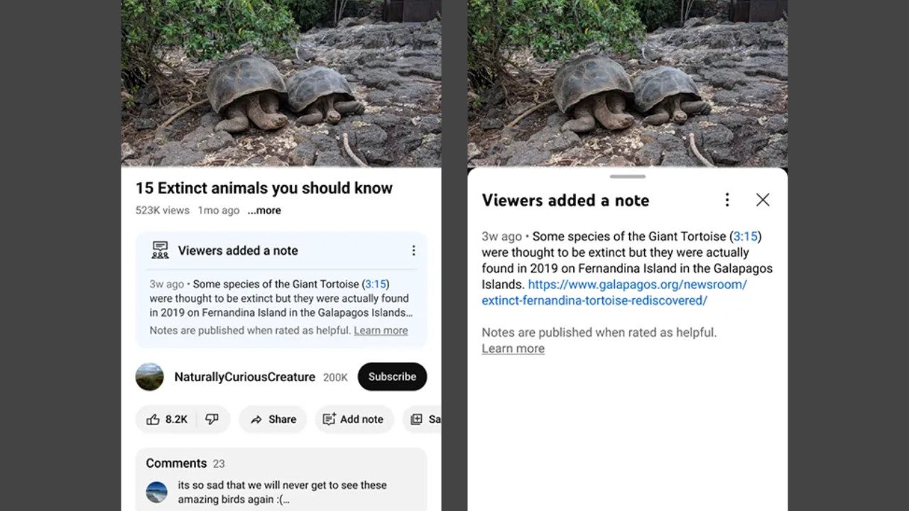 Screenshots, wie die neue Faktencheck-Funktion von YouTube während begrenzter Tests in den USA aussehen wird