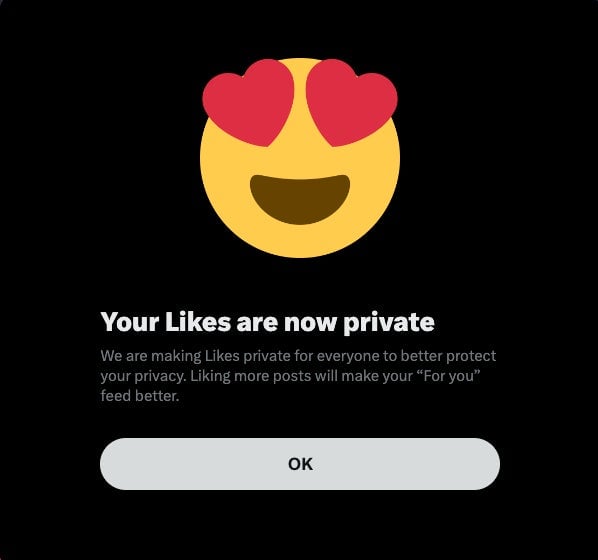 Benachrichtigung an X Benutzer über die Änderung der Likes gesendet.