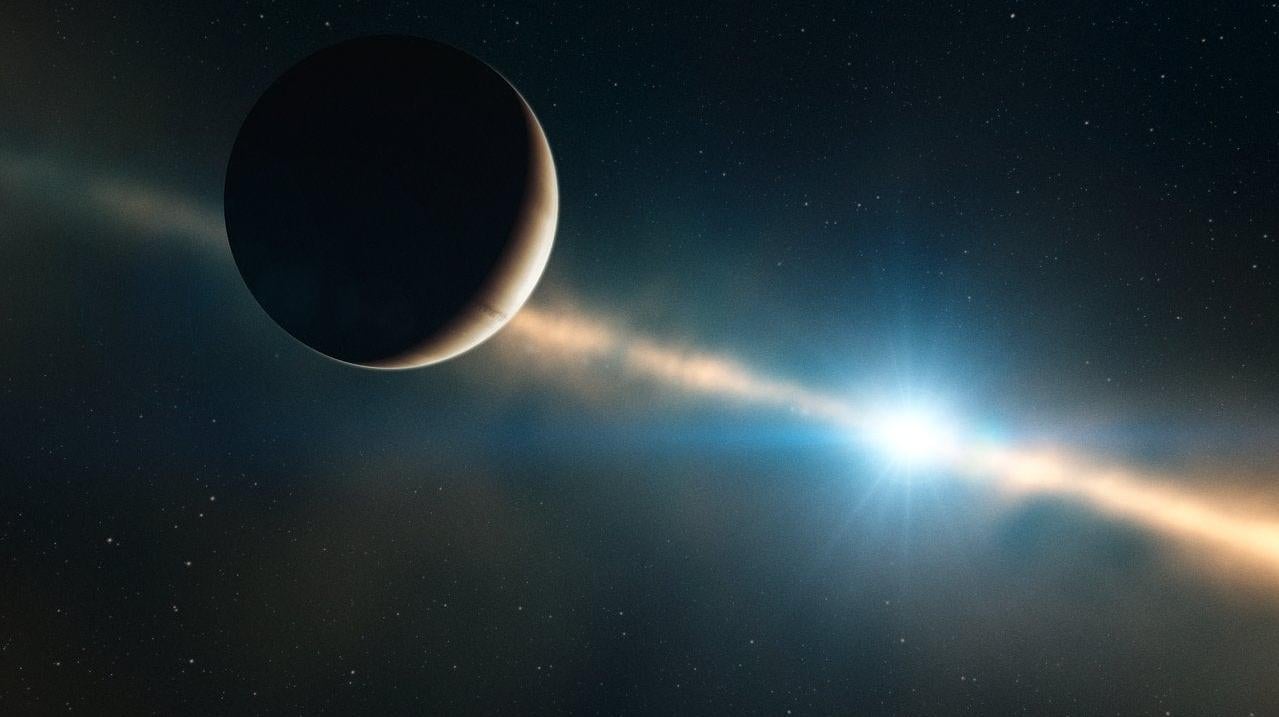 Künstlerische Darstellung, wie der Planet innerhalb der Scheibe von Beta Pictoris aussehen könnte.