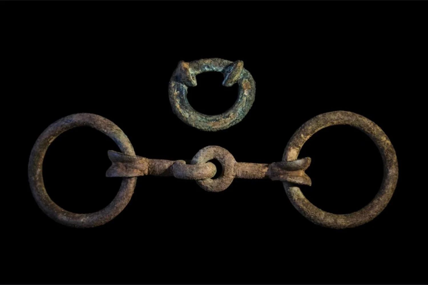 Der Pferdegebiss (unten) und der Terret-Ring (oben).