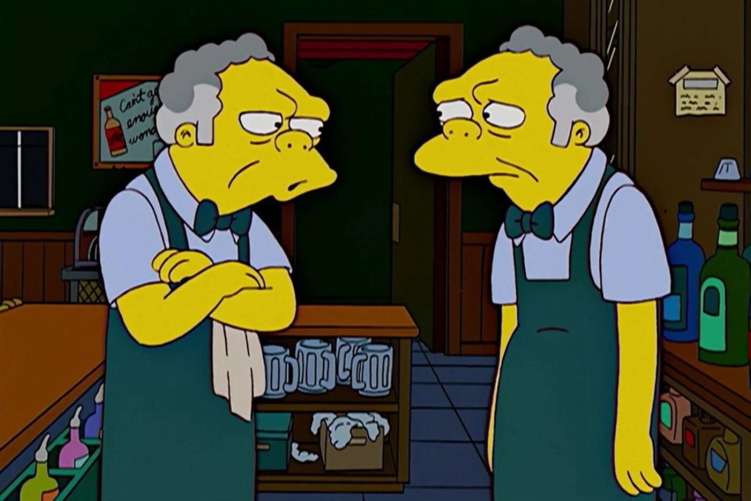 Moe spricht mit einem Moe-Klon in 'Die Simpsons', Staffel 16, Episode 15.