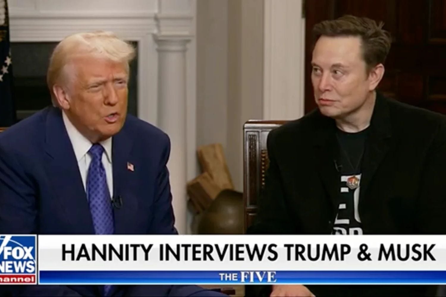 Donald Trump und Elon Musk sitzen für ein Interview mit Sean Hannity von Fox News zusammen, das am 17. Februar 2025 ausgestrahlt werden soll.